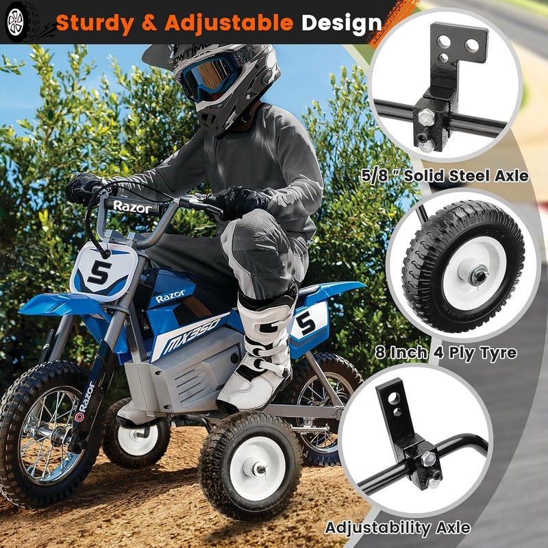 Worcest عجلات تدريب دراجة التراب، متوافقة عالمياً مع Razor MX125 MX350 MX400 MX500، PW50، هوندا XR50 CRF50 Z50 Z50R، TTR50، 50cc 49cc عجلات تدريب دراجة التراب للأطفال، سهلة التركيب باللون الأسود - Image 4